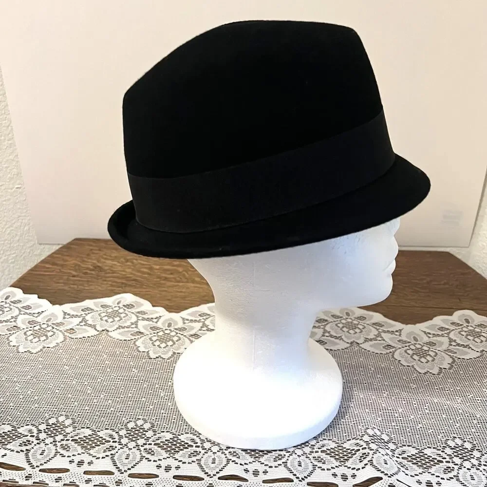 San Diego Hat Co Womens Black Felt Fedora Hat Rosette Accent One Size
